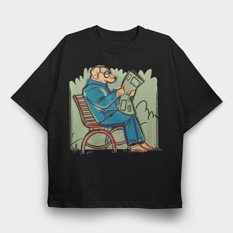 Newspaper Dog Read News, Tricou Oversize Barbati (Unisex)