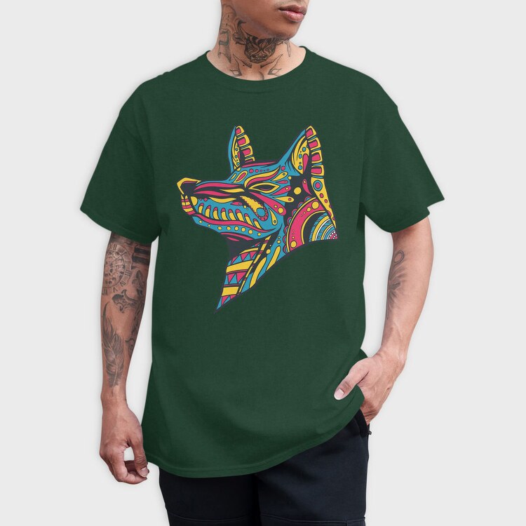 Huichol Colorful Wolf, Tricou Barbati (Unisex)