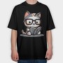 Clever Cat Reading, Tricou Oversize Barbati (Unisex)