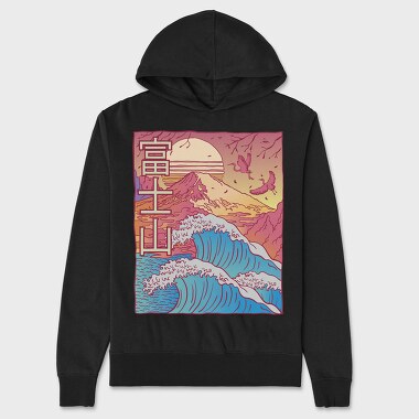 Japanese Vaporwave Big Wave, Hanorac Oversize Barbati (Unisex)