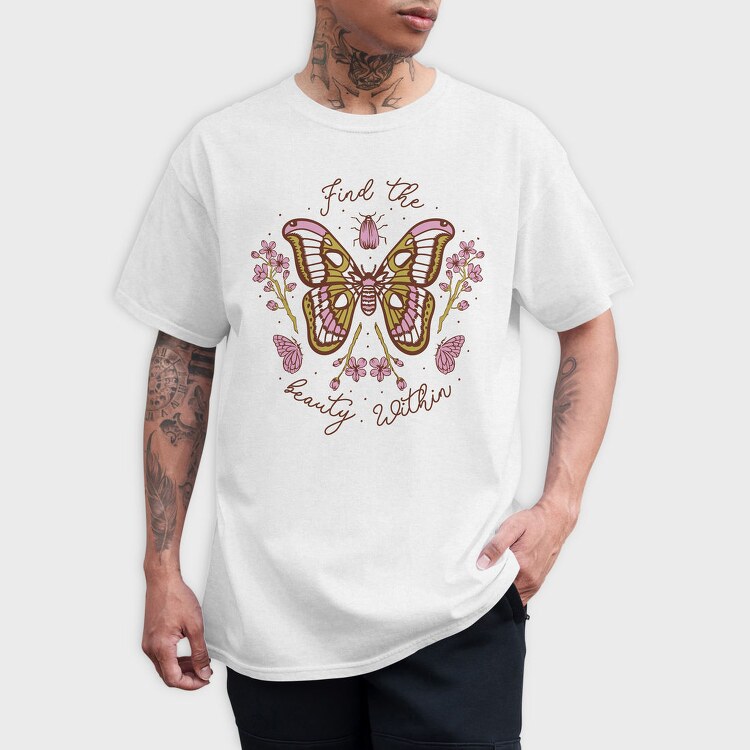 Pink Butterfly And Flowers Beauty Within, Tricou Barbati (Unisex)