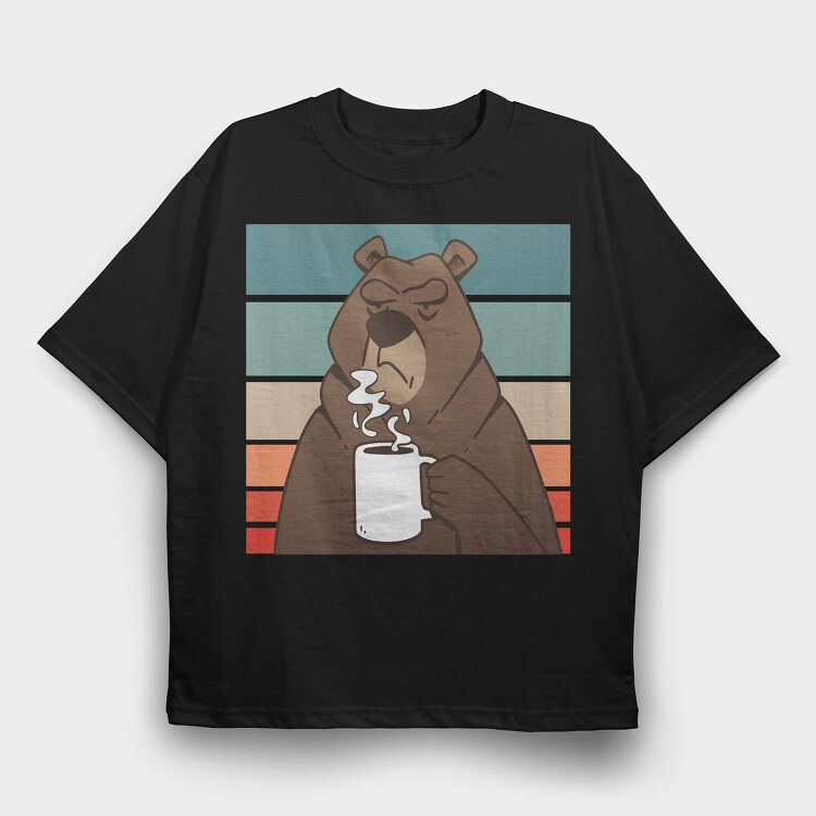Brown Bear With Coffee Grumpy, Tricou Oversize Barbati (Unisex)