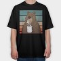 Brown Bear With Coffee Grumpy, Tricou Oversize Barbati (Unisex)