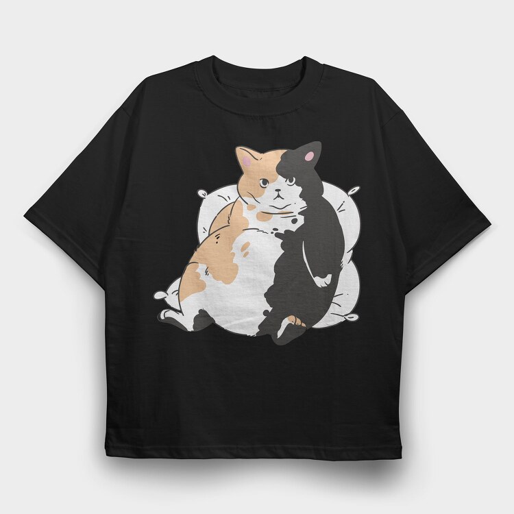 Fat Cat Resting, Tricou Oversize Barbati (Unisex)