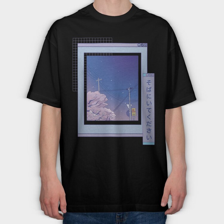 Vaporwave Anime Landscape Realistic Sakura, Tricou Oversize Barbati (Unisex)