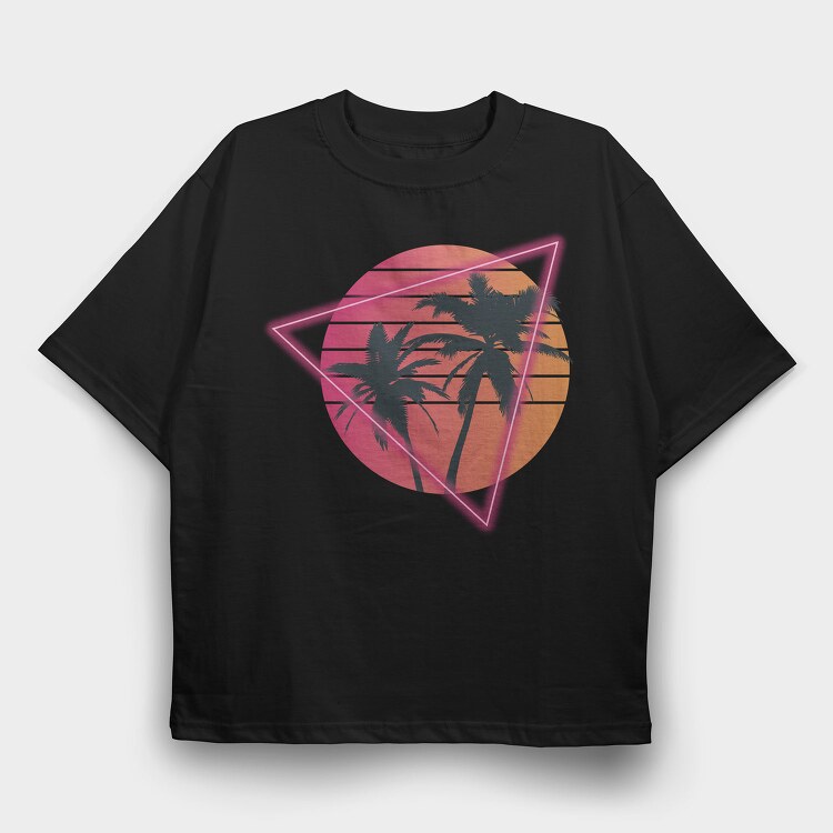 Vaporwave Palm Tree Sunset, Tricou Oversize Barbati (Unisex)