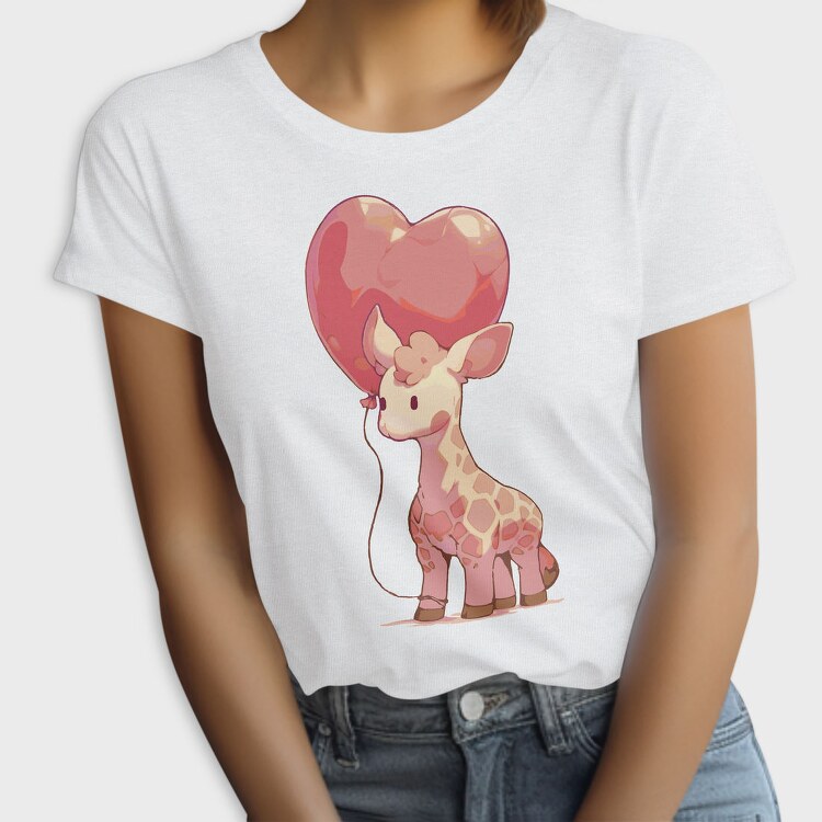 Giraffe With Heart Balloon Baby Hearth, Tricou Femei