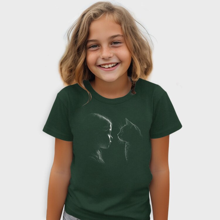 Girl And A Cat Silhouette, Tricou Copii