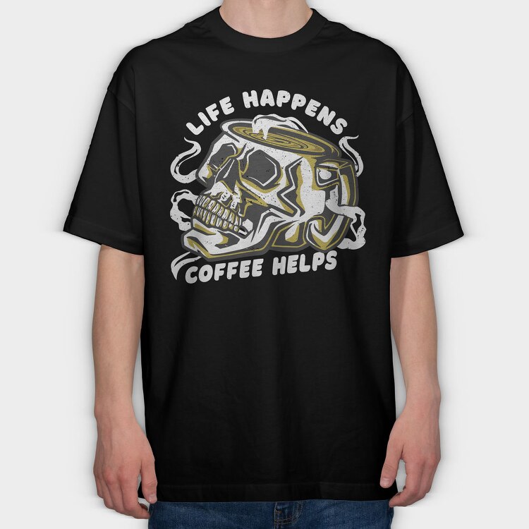 Coffee Skull Cofee Hellps, Tricou Oversize Barbati (Unisex)