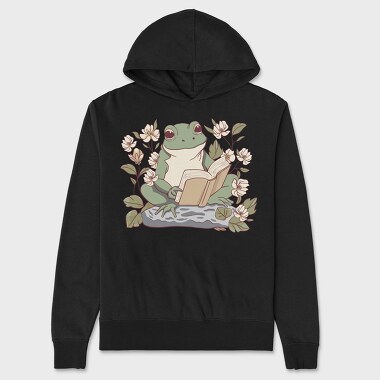 Frog Reading Cottagecore, Hanorac Oversize Barbati (Unisex)