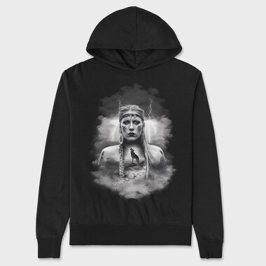 Viking Woman With Wolf, Hanorac Oversize Barbati (Unisex)