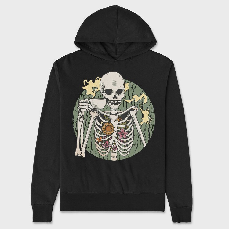 Skeleton With Coffee, Hanorac Oversize Barbati (Unisex)