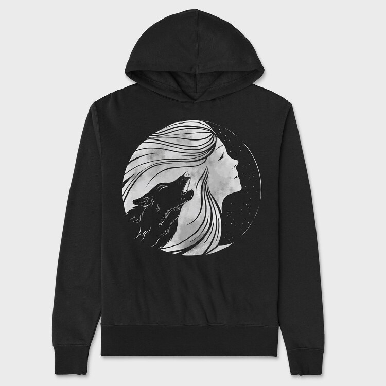 Howling Wolf Woman Moon, Hanorac Oversize Barbati (Unisex)