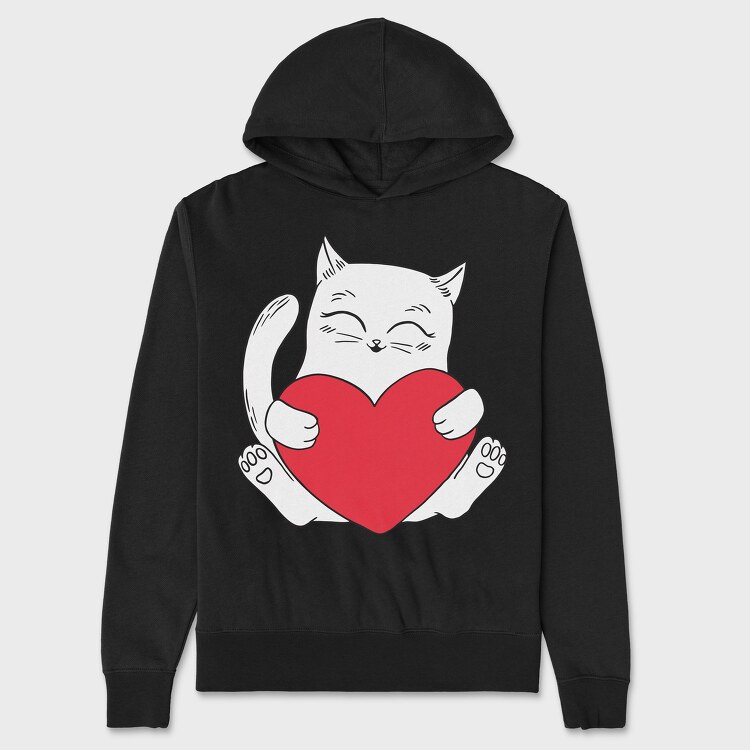 Cat Holding Heart, Hanorac Oversize Barbati (Unisex)