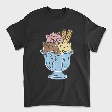 Tricou Barbati (Unisex), Cute Cats Ice Cream Bowl