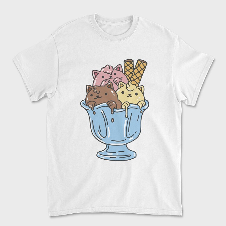 Tricou Barbati (Unisex), Cute Cats Ice Cream Bowl