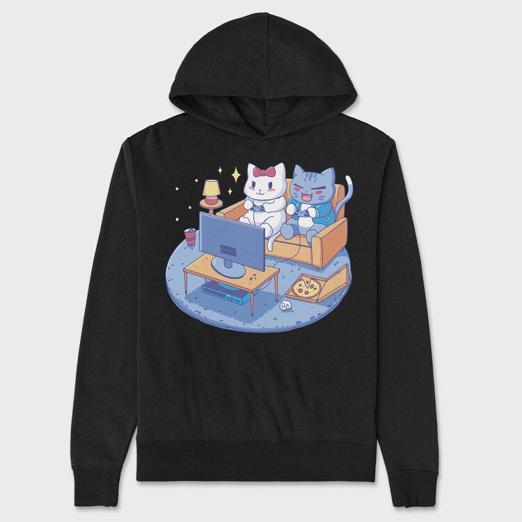 Cute Cats Video Games Anime, Hanorac Oversize Barbati (Unisex)