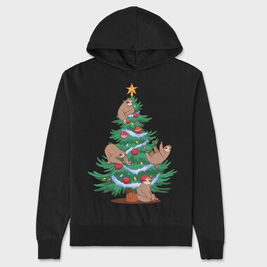 Sloth Christmas Tree, Hanorac Oversize Barbati (Unisex)