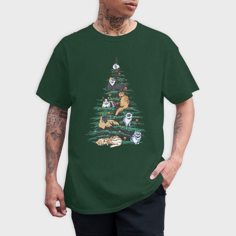 Christmas Tree Cats Realistic, Tricou Barbati (Unisex)