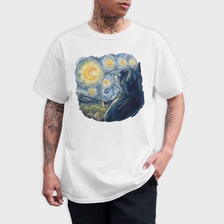 Starry Night Cat, Tricou Barbati (Unisex)