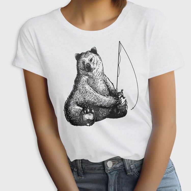 Hand Drawn Bear Fishing, Tricou Femei