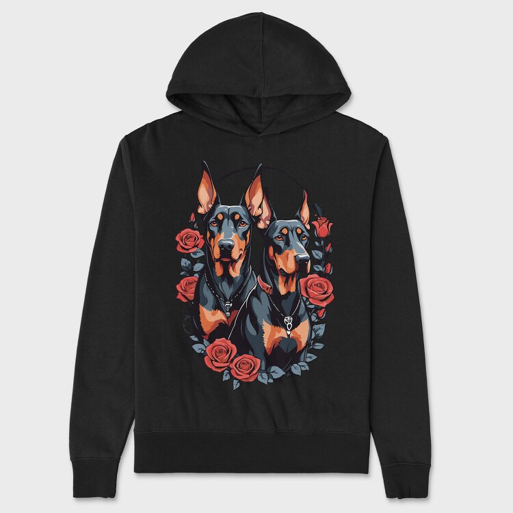 Hanorac Barbati (Unisex), Doberman and Roses