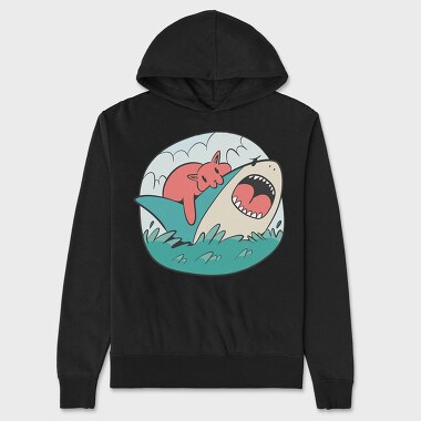 Cat Biting Shark, Hanorac Oversize Barbati (Unisex)