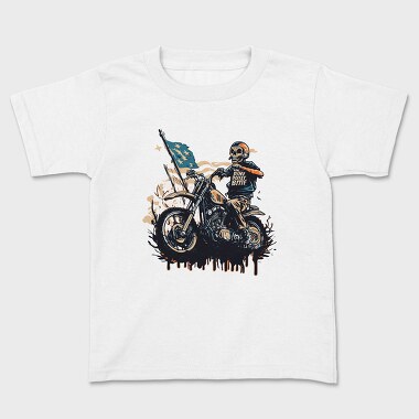 American Flag Skeleton Motocross Motorcycle, Tricou Copii