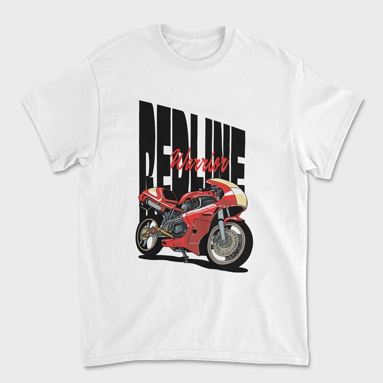 Anime Style Motorcycle Drawing Phrase Redline Warrior, Tricou Barbati (Unisex)