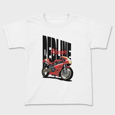 Anime Style Motorcycle Drawing Phrase Redline Warrior, Tricou Copii