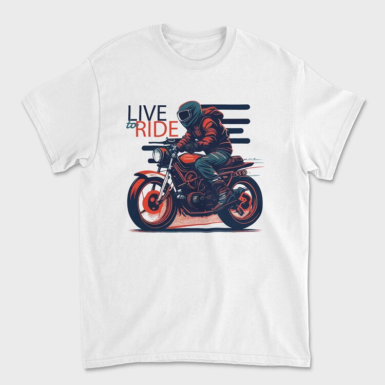 Tricou Barbati (Unisex), Live to Live MotorcycleArt RetroStyle