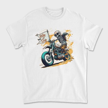 Ride or Die Skeleton Motorcycle Flag Art, Tricou Barbati (Unisex)