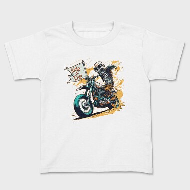 Ride or Die Skeleton Motorcycle Flag Art, Tricou Copii