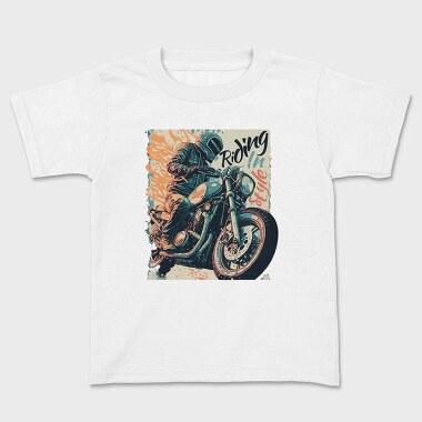 Riding in Style Motorcycle With Rider Artistic, Tricou Copii