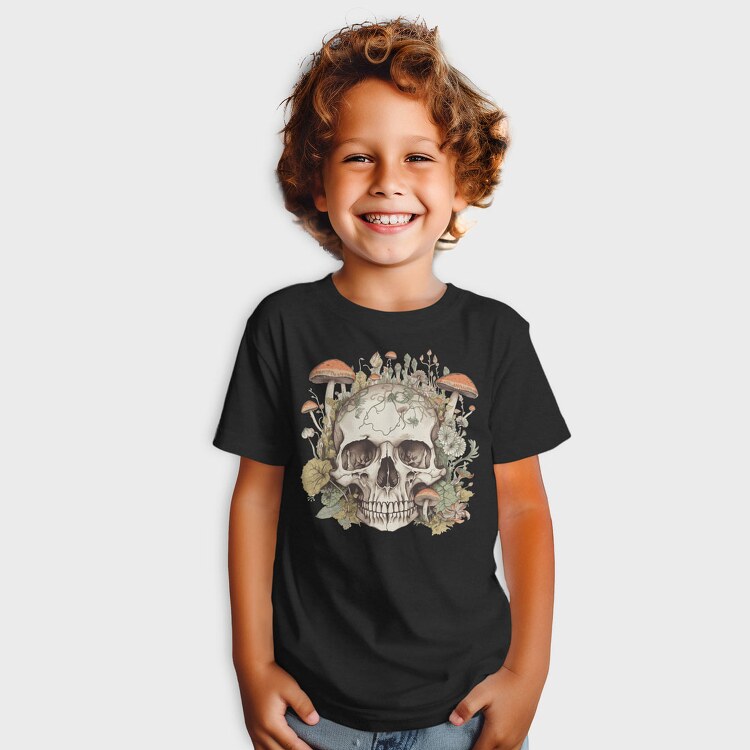 Skull With Mushrooms and Flowers, Tricou Copii