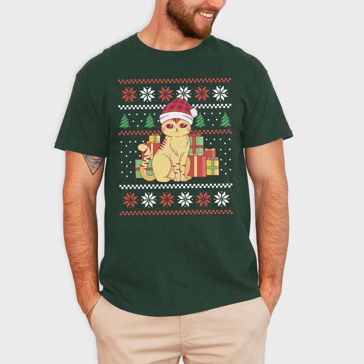 Cat With Gifts Ugly Sweater, Tricou Barbati (Unisex)