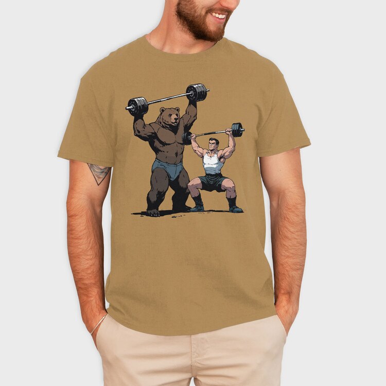 Bear and Man Lifting Weights, Tricou Barbati (Unisex)