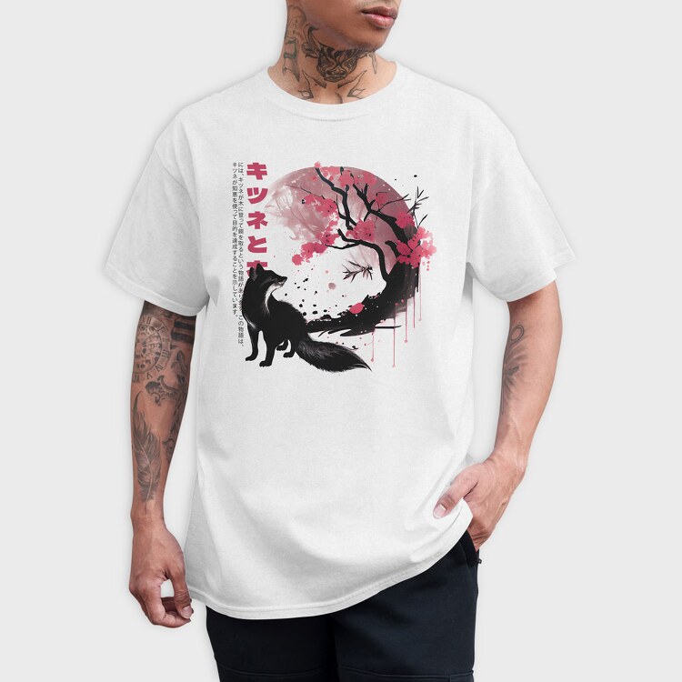 Fox and Sakura Tree, Tricou Barbati (Unisex)