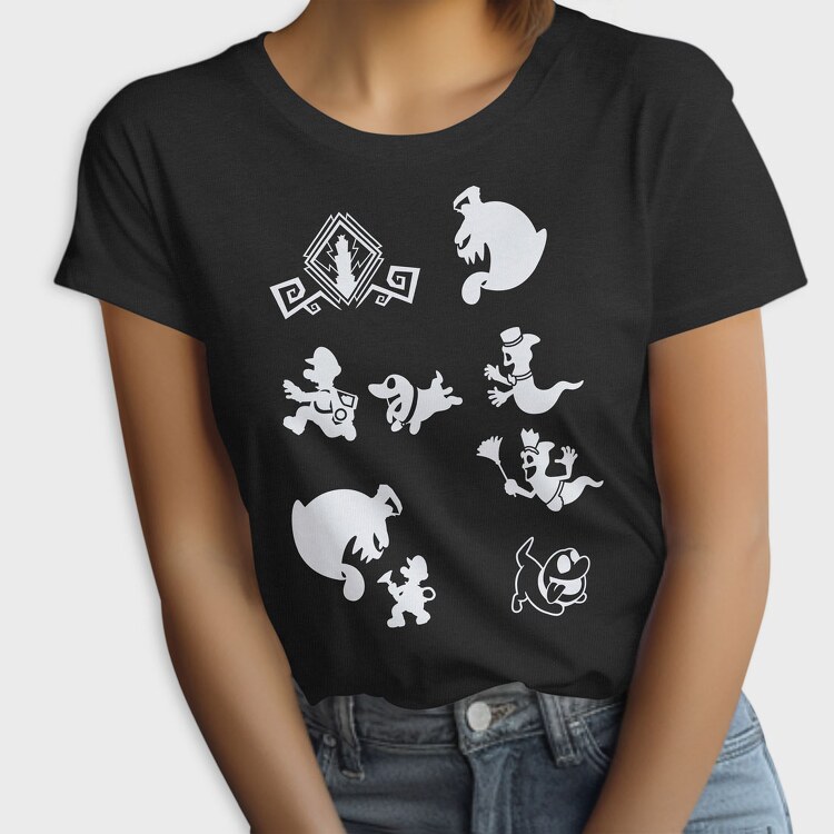 Luigis Mansion Stencil Silhouette, Tricou Femei