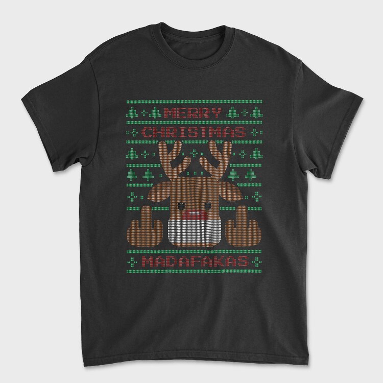 Reindeer Middle Finger Ugly Sweater, Tricou Barbati (Unisex)