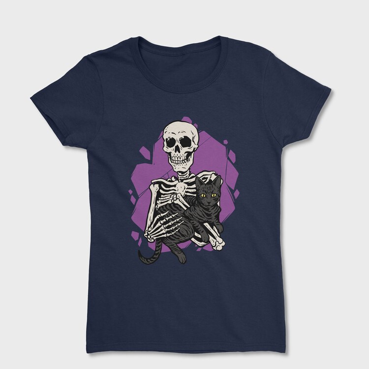 Skeleton Cuddling With a Black Cat, Tricou Femei