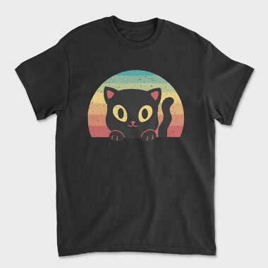 Peeking Cat Retro Sunset, Tricou Barbati (Unisex)