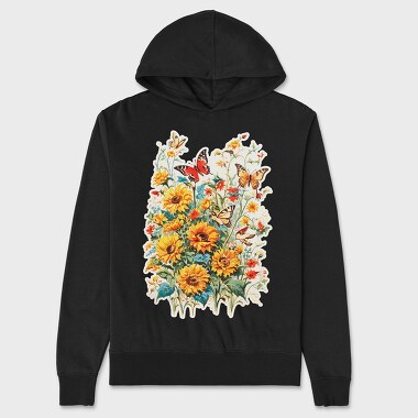 Butterfly and Flowers, Hanorac Oversize Barbati (Unisex)