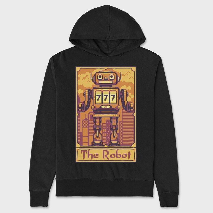 Pixelart Tarot Card the Robot, Hanorac Oversize Barbati (Unisex)