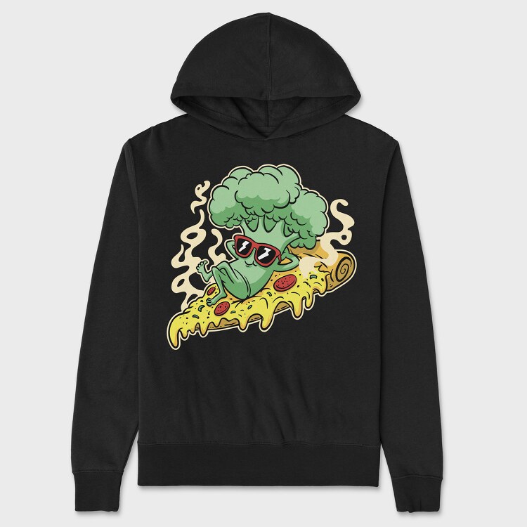 Pizza Brocoli Cartoon, Hanorac Oversize Barbati (Unisex)