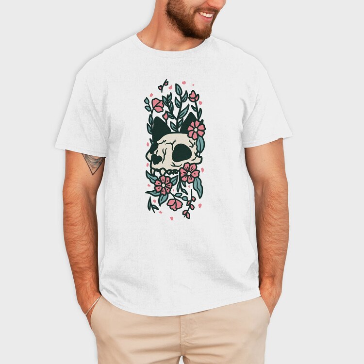 Flowers Cat Skull, Tricou Barbati (Unisex)