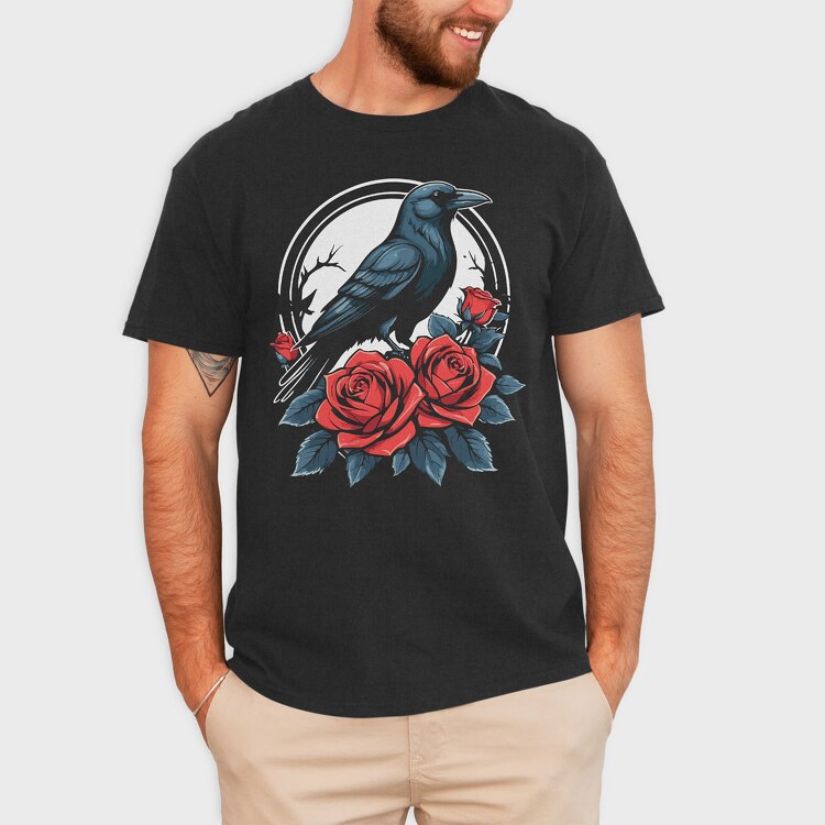 Crow and Roses, Tricou Barbati (Unisex)
