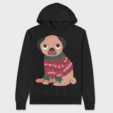 Pug Dog Wearing Uglysweater, Hanorac Oversize Barbati (Unisex)