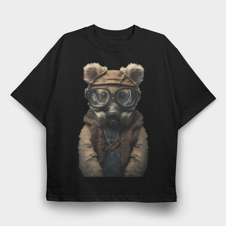 Gas Mask Teddy, Tricou Oversize Barbati (Unisex)