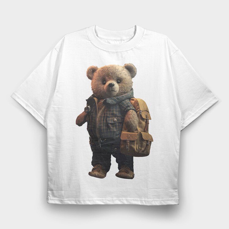 Teddy With Backpak, Tricou Oversize Barbati (Unisex)